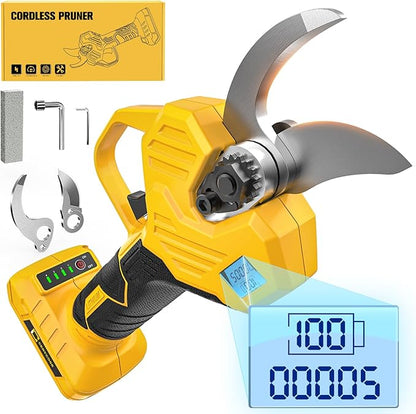 Pruning Shears Compatible with DeWalt 20v Battery, 1.5-2-Inch Cordless Electric Pruner with LCD Display & Imported SK7 Steel Blades for Gardening Tree Pruning(No Battery)