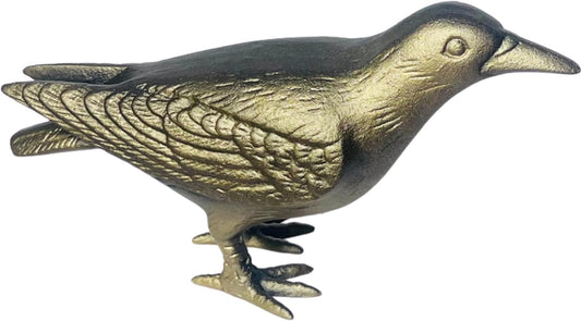 NACH Crow Decor, 4.5 x 11 x 3.5 inch, Cast Iron Antique Gold Raven Statue, Raven Decor for Outside - Head Up Crow Statue