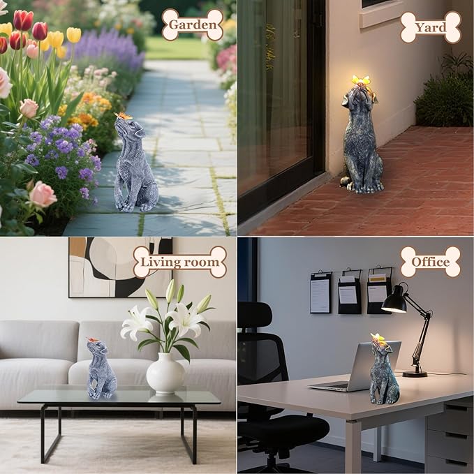 Garden Statue Dog Figurine Decor – Outdoor Decoration with Butterfly for Garden Yard Lawn Home Decor Outside : Christmas Memorial Gifts for Women Mom Grandma