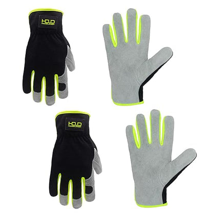 HLDD HANDLANDY 2 Pairs Leather Gardening Gloves for Men, Utility Work Gloves for Gardening, Yardwork, Construction, Mechanics, Great Garden Gifts for Men Women