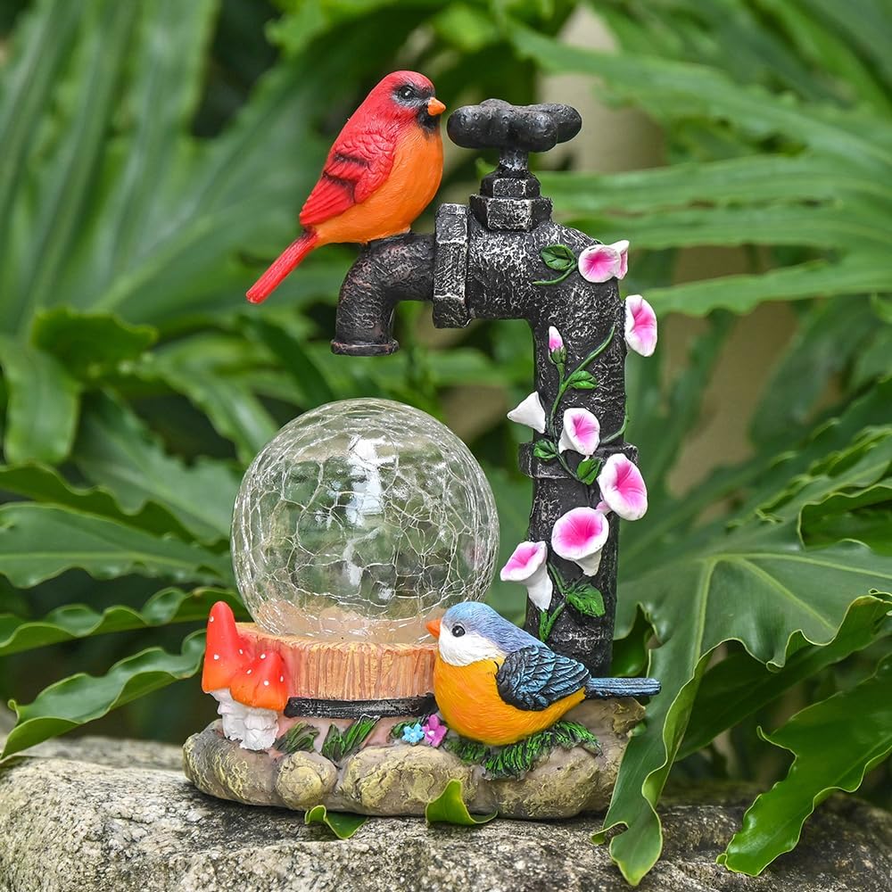 TERESA'S COLLECTIONS Garden Decor for Outside Red Cardinal Bird Statues with Outdoor Solar Lights, Resin Garden Sculptures & Statues for Lawn Porch Yard Decor, Valentines Gifts for Women Mom,8.3"