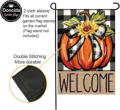 Doncida Seasonal Garden Flags Set of 12 Double Sided Double Stitching 12x18 Inch, Fall Halloween Christmas Yard Flags for Outside Decor, Includes Free Anti-Wind Clip and Stopper