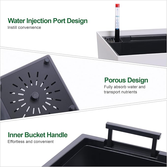 GarveeLife 22.5 in Tall Planters Set of 2, Outdoor＆Indoor Black Planter Pots, High Front Porch Planter Pots with Drainage Holes＆Water Level Monitor＆Inner Bucket, Automatic Watering, White