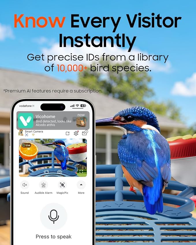 Camii Bird Feeder with Camera, Smart Birdfeeder with AI Identify Birds Species, 2K HD, Solar Powered, Night Vision, Real-Time Alert, IP66 Waterproof for Backyard Bird Watching Enthusiasts (Blue)