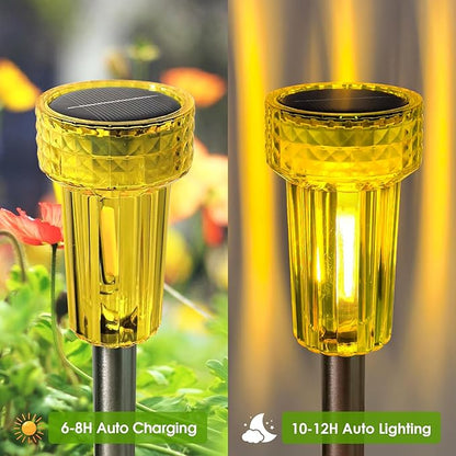 DERAYSION Halloween Solar Lights Outdoor LED Orange Waterproof Pathway Lights Yard Halloween Decorations Auto Dusk-to-Dawn Path Landscape Lights for Christmas Solar Lights Outdoor Decorative 8 Pack