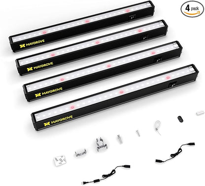 Plant Grow Lights 1FT, Red-Enhanced Full Spectrum 5000K, 28W(4 x 7W), T5 LED Grow Light Strips for Leafy Greens and Vegetables, High PPFD, Linkable, Black, 4-Pack