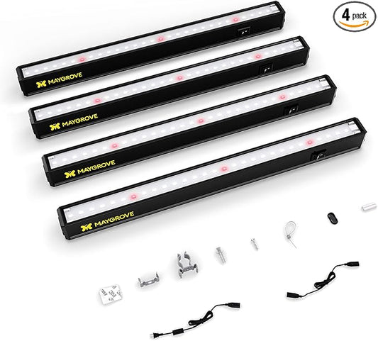 Plant Grow Lights 1FT, Red-Enhanced Full Spectrum 5000K, 28W(4 x 7W), T5 LED Grow Light Strips for Leafy Greens and Vegetables, High PPFD, Linkable, Black, 4-Pack