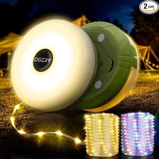OGERY 2-Pack Camping String Lights, 4 in 1 Quick Storage 32.8FT Rechargeable Indoor Outdoor Fairy Lights String with 8 Lighting Modes, Hanging Portable LED for Christmas Decor Patio Party Essentials