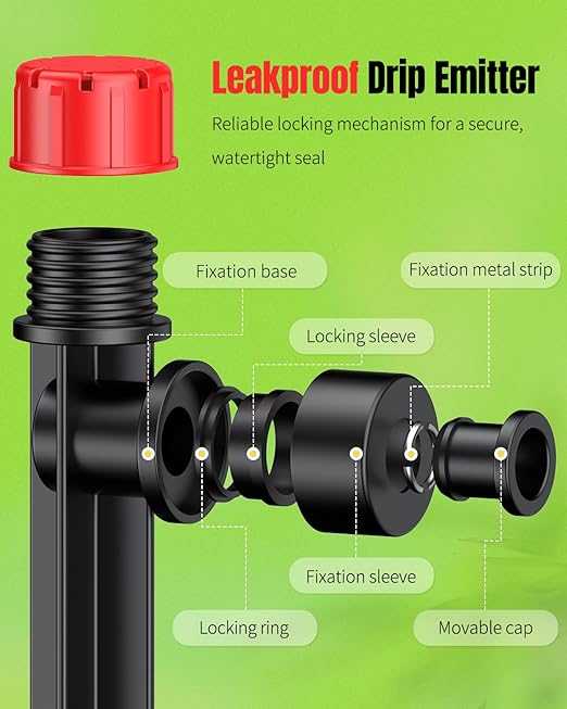 Pawfly 30 Pcs Push-to-Fit Drip Irrigation Emitters with Adjustable Water Flow Irrigation Drippers Drip Emitters Sprinklers with Stake & 8 Holes Drip Irrigation System Parts for 1/4 Inch Tubing