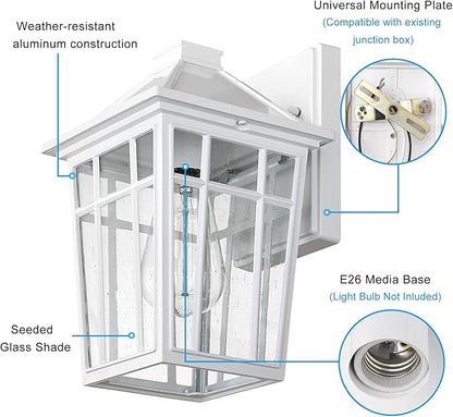 Darkaway Outdoor Sconce Lights Wall Light Fixtures, Front Porch Light Outdoor Wall Anti-Rust Waterproof Aluminum with Glass Exterior Light Fixture for Patio, Yard, Doorway, Garage (2 Pack, White)