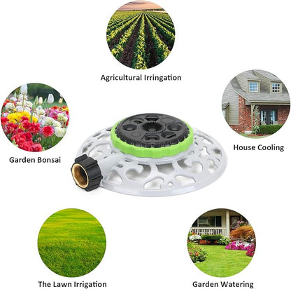 STYDDI Turret Pattern Sprinkler, 8-Pattern Stationary Water Sprinkler on Metal Decorative Base for Watering Small and Large Yards, Lawns, Garden or Odd Shaped Areas, Covers up to 1,225 sq. ft.