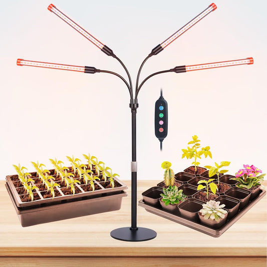 4-Head Table Top Grow Lights for Indoor Plants, Seed Starting, Bonsai with Timer, 36W Power Home Plug, FECiDA 2025 Full Spectrum Plant Growing Lamps, 16"-24" Height Adjustable
