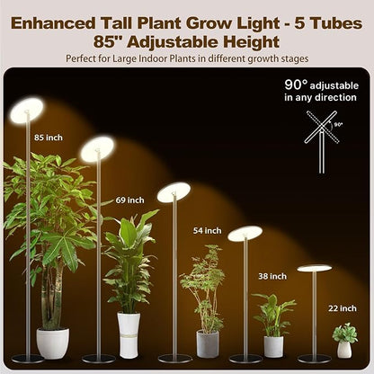 40W Full Spectrum Tall Grow Light, 85’’ Adjustable Standing Plant Light for Indoor Plants, 10-Level Dimmable with 4/8/12H Timer, Sunlike for Large Plants & Indoor Trees