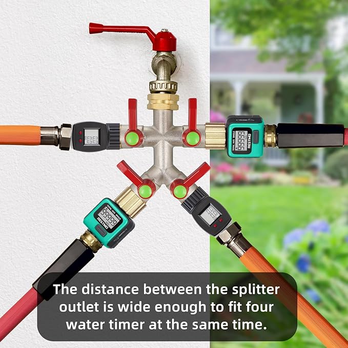 Hose Splitter 4 Way, Brass High Flow Garden Hose Splitter Heavy Duty, Hose Connector, Water Spigot Splitter, Full Flow Faucet Splitters with Shutoff, 3/4” GHT Inlet