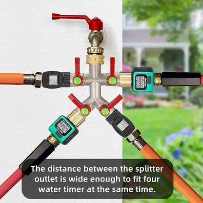 Hose Splitter 4 Way, Brass High Flow Garden Hose Splitter Heavy Duty, Hose Connector, Water Spigot Splitter, Full Flow Faucet Splitters with Shutoff, 3/4” GHT Inlet