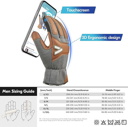 Vgo... Work Gloves for Men,Leather Safety Work Gloves,Scratch protection,Thornproof,Touchscreen(CA7777/CA7780/GA7776/PA7775)