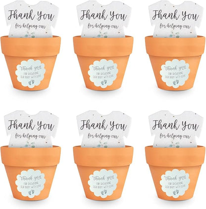 Set of 6 Seed Paper – 6 Green Onesie & 6 Orange Pots with Stickers for Baby Shower, Gender Reveal, Birthday, Mother's Day & Other Milestone Celebrations