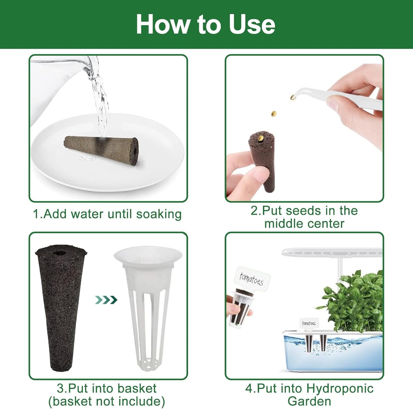 61 Pack Grow Sponges, Replacement Root Growth Sponges Seed Pods Compatible with AeroGarden, Compatible with Hydroponics Growing System Kit, Includes 10 Plant Labels and 1 Tweezers