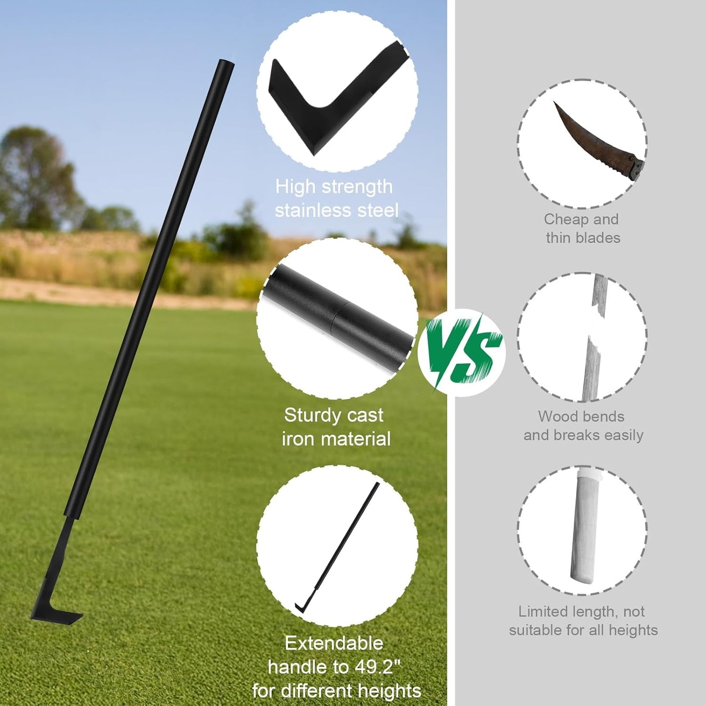 49.2” Long Handle Crack Weeder, 3 Adjustable Length Crevice Weeding Tool Manual Weeder Puller for Sidewalk, Paver, Wall Gaps, Lawn Yard Gardening Tool (Black)