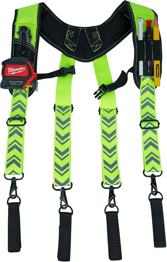 KUNN Tool Belt Suspenders Reflective - Heavy Duty Construction Reflective Safety Suspenders for Carpenter Electrician