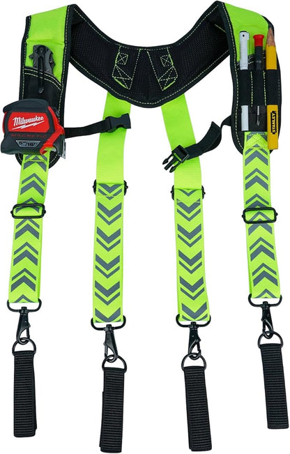 KUNN Tool Belt Suspenders Reflective - Heavy Duty Construction Reflective Safety Suspenders for Carpenter Electrician