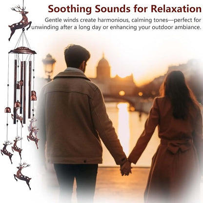 Deer Wind Chimes for Outside, Metal Windchimes Outdoors Clearance with 4 Aluminum Tubes, Garden Patio Yard Home Decor, Deer for Women Mom Grandma, Unique Christmas Decorations