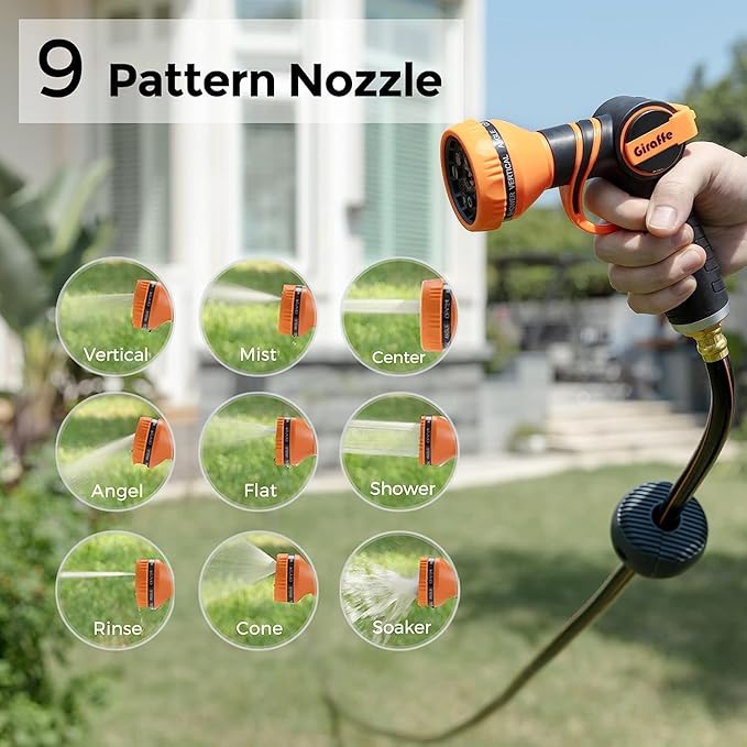 Giraffe Tools Retractable Garden Hose Reel 1/2 Inch x 155 with 5 ft Leader Hose, Heavy Duty, Any Length Lock, Slow Return System, Wall Mounted and 180 Deg Swivel Bracket