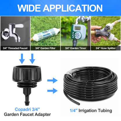 Universal 3/4 Inch Female Pipe Thread to 1/4 Inch Drip Irrigation Tubing Adapter, 8 Pack 1/4 In. Barbed Drip Line x 3/4 In. Faucet PVC Adapter Connect 3/4" FHT Garden Faucet Hose Bibb