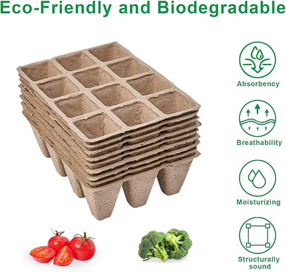 10 Pack Seedling Starter Trays - 120 Cells,Biodegradable Seed Starter Trays for Seedlings,Eco-Friendly Peat Pots