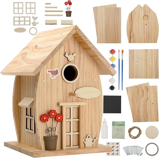 Wooden DIY Bird House Kit for Adults to Build, Outdoor Woodworking Crafts Freestyle Painting, Hanging Birdhouse for Garden Yard Decor Gifts Nesto