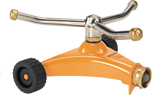 Dramm 15052 ColorStorm Premium 3-Arm Whirling Sprinkler with Heavy-Duty Metal Wheeled Base, Orange
