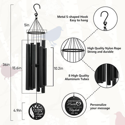 Personalized 36" Memorial Wind Chimes, Bereavement Gift to Honor a Loved One's Remembrance, Sympathy Gift for Loss of Mother Father Husband, for Outdoor Garden