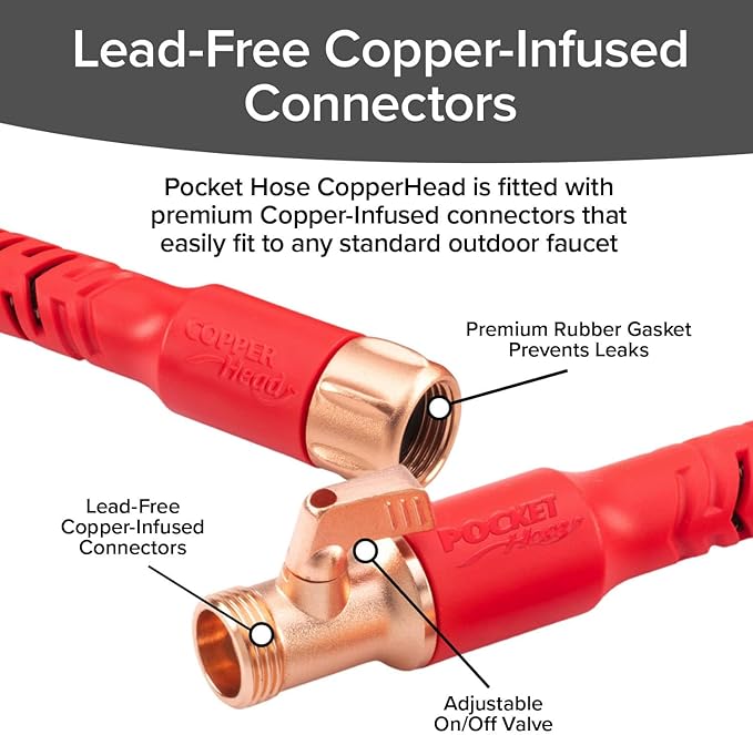 Pocket Hose Copper Head UV w/Pocket Pivot, Expandable Garden Hose 75 FT w/10 Pattern Thumb Sprayer, AS SEEN ON TV, 650psi 3/4in Ultra-Light Solid Copper Anodized Aluminum Fittings No-Kink No-Lead