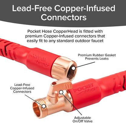 Pocket Hose Copper Head UV w/Pocket Pivot, Expandable Garden Hose 75 FT w/10 Pattern Thumb Sprayer, AS SEEN ON TV, 650psi 3/4in Ultra-Light Solid Copper Anodized Aluminum Fittings No-Kink No-Lead