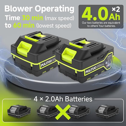 Leaf Blower Cordless with 2X 4.0Ah Batteries and Charger, 60Mins Lasting 150MPH Cordless Blower, Powerful Electric Leaf Blowers for Lawn Care, Patio, Yard, Leaves, Grass and Snow