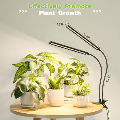FOXGARDEN Grow Light Full Spectrum, Dual Head Plant Lights for Indoor Growing with Flexible Gooseneck, 104 LEDs Clip Grow Lamp with 4/8/12H Timer, 4 Brightness Levels, Ideal for Indoor Growth