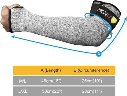 MIG4U Cut Resistant Sleeves, Safety Protection Arm Guards for Men and Women Yard Work, Construction, Farm, Gardening, Adjustable Fit, 1 Pair 18" Grey