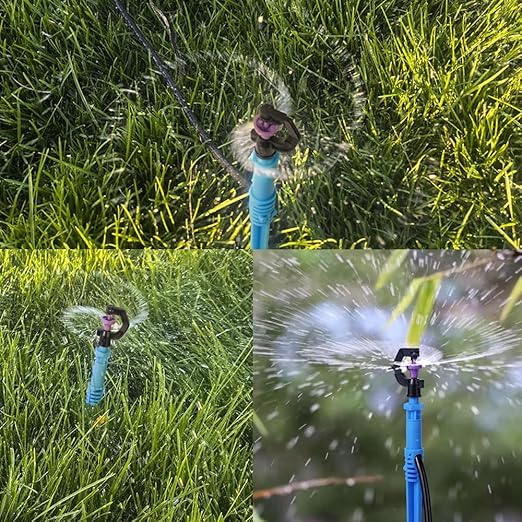 82FT/25M Rotary Sprinkler Drip Irrigation System, Adjustable Complete Drip Irrigation Kit with Rotary Sprinkler, 1/2" and 1/4" Irrigation Tubing and Barbed Fittings for Garden,Raised Beds,Yard,Lawn