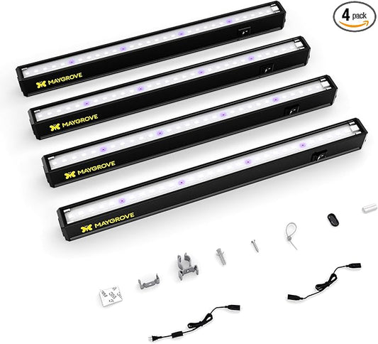 Plant Grow Lights 1FT, Blue-Rich Full Spectrum 5000K, 28W(4 x 7W), T5 LED Grow Light Strips for Indoor Plants and Succulents, High PPFD, Linkable, Black, 4-Pack