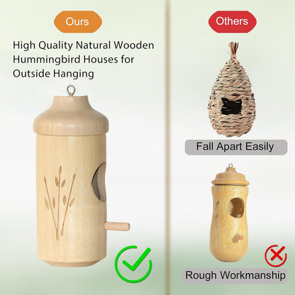 Hummingbird House - Natural Wooden Hummingbird Houses for Outside Hanging, Gardening Gifts Home Decoration 3 Packs