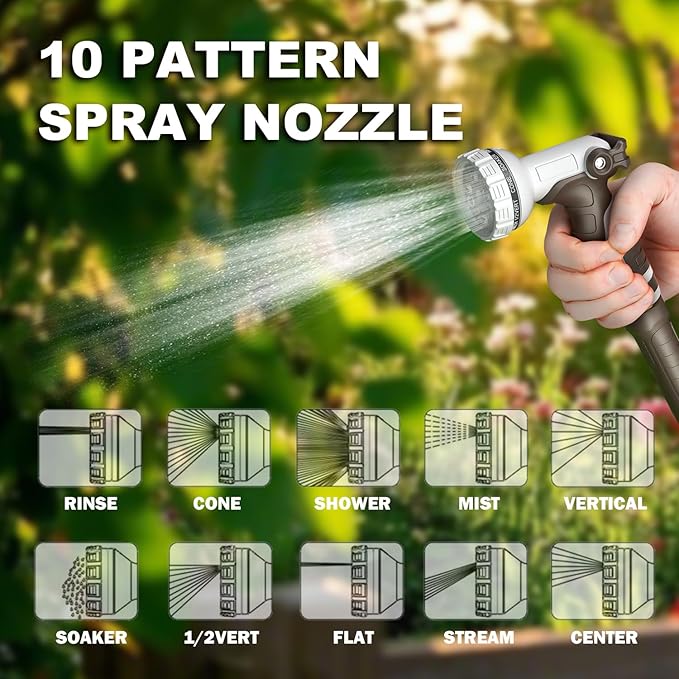 Retractable Garden Hose Reel, 1/2 in 100+6 ft, Heavy Duty Wall Mounted Water Hose Reel, Spring Power Automatic Rewind, Any Length Lock, 180° Swivel Bracket, 10 Pattern Spray Nozzle