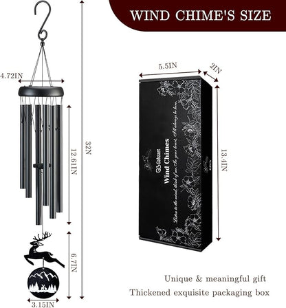 Wind Chimes for Outside, 32" Memorial Wind Chimes for Loss of Loved One Mother Father, Memorial Sympathy Gift Outdoor Garden Patio Decor, Deer Xmas Decorations (Black)