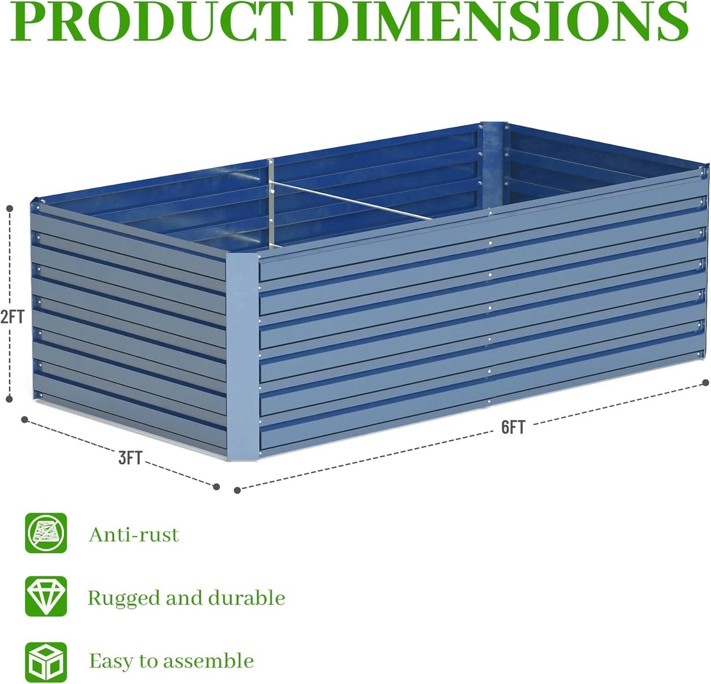 6x3x2 ft Raised Garden Bed, Large Metal Planter Raised Beds, Planters for Outdoor Plants for Vegetables, Flowers, Herbs, Fruits, and Succulents.(2 Pcs, Blue)