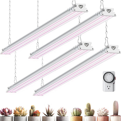 Barrina TX-S60 Grow Lights for Seed Starting, 240W(4 x 60W, 1680W Equivalent), High PPFD, Full Spectrum, Mechanical Timer, Linkable, Hanging Light, Grow Light for Indoor Plants, Vegetables, 4 Packs