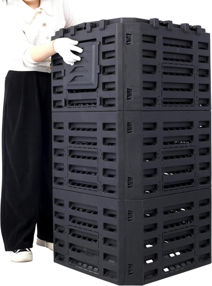 Black Garden Composter Bin - 132 Gallons of Recycled Plastic for Easy Assembly & Aerating Composting – Create Fertile Soil with Lightweight Outdoor Compost Box