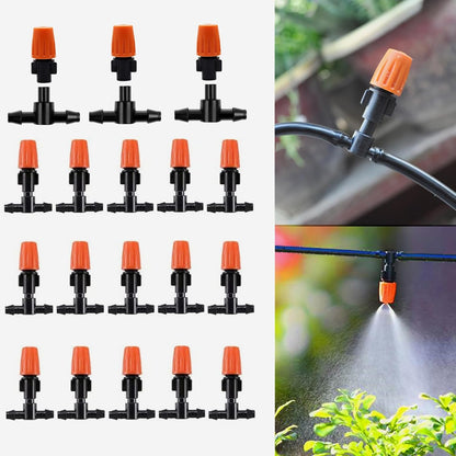 Three-Way Atomizing Nozzle 1/4 Inch, 50 Pcs Adjustable Micro Spray Emitters, Drip Irrigation Parts Accessories for Patio Lawn Greenhouse Vegetable Irrigation Supplies
