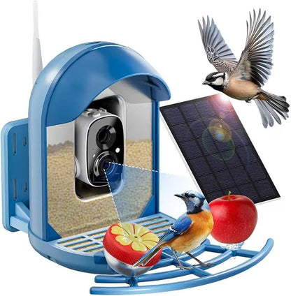 Camii Bird Feeder with Camera, Smart Birdfeeder with AI Identify Birds Species, 2K HD, Solar Powered, Night Vision, Real-Time Alert, IP66 Waterproof for Backyard Bird Watching Enthusiasts (Blue)
