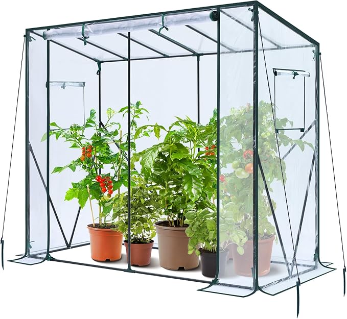 Ohuhu Tomato Greenhouse for Outdoors: Portable Lean to Green House Heavy Duty with Roll-Up Zippered Door, Tall Plastic Greenhouses for Outside Plants Growing Shed Tent for Backyard Transparent