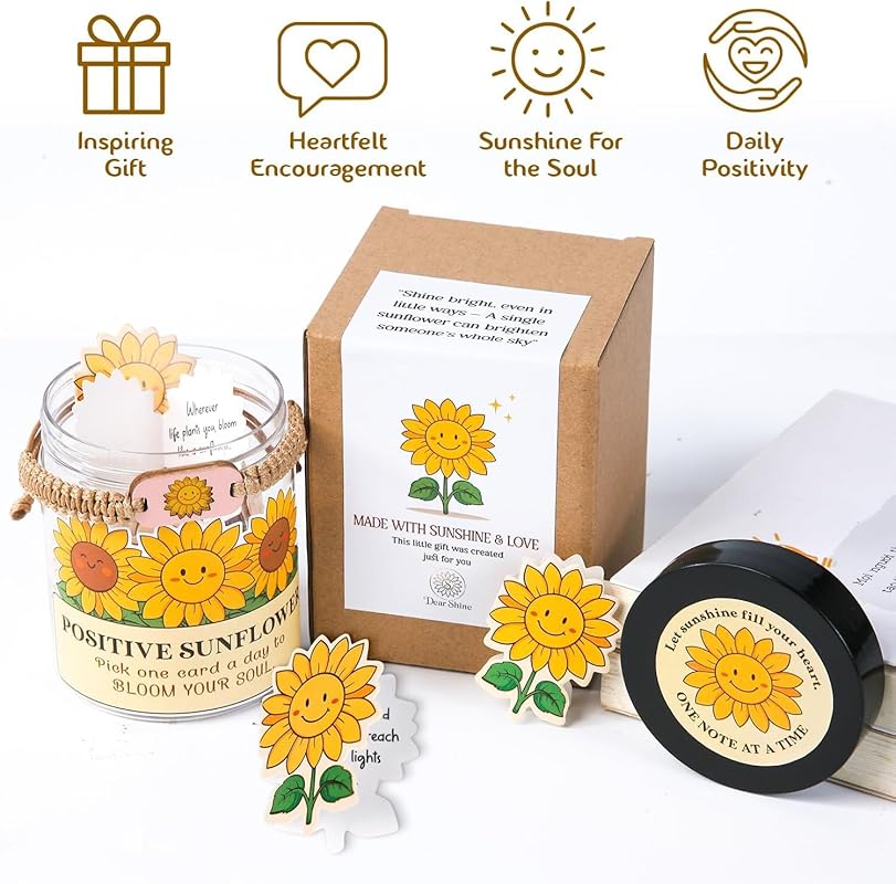 60 Positive Sunflower Cards Jar, Affirmation Cards For Women, Emotional Support Sunflowers, Sunflower Gifts For Women, Mom, Sunflower Gifts, Sunflower Themed Gift
