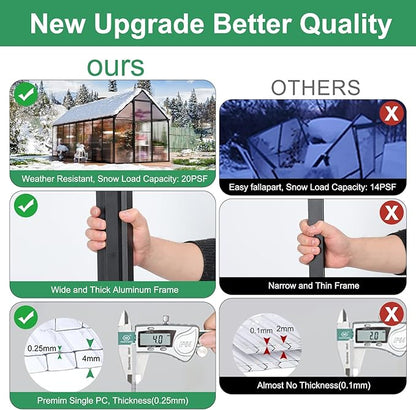 CDCASA 16x6 FT Greenhouse for Outdoors, Easy Assembly Large Aluminum Heavy Duty Polycarbonate Greenhouses Kit w/2 Window, Swing Door, Walk-in Green House for Outsides, Sunroom, Backyard, Garden